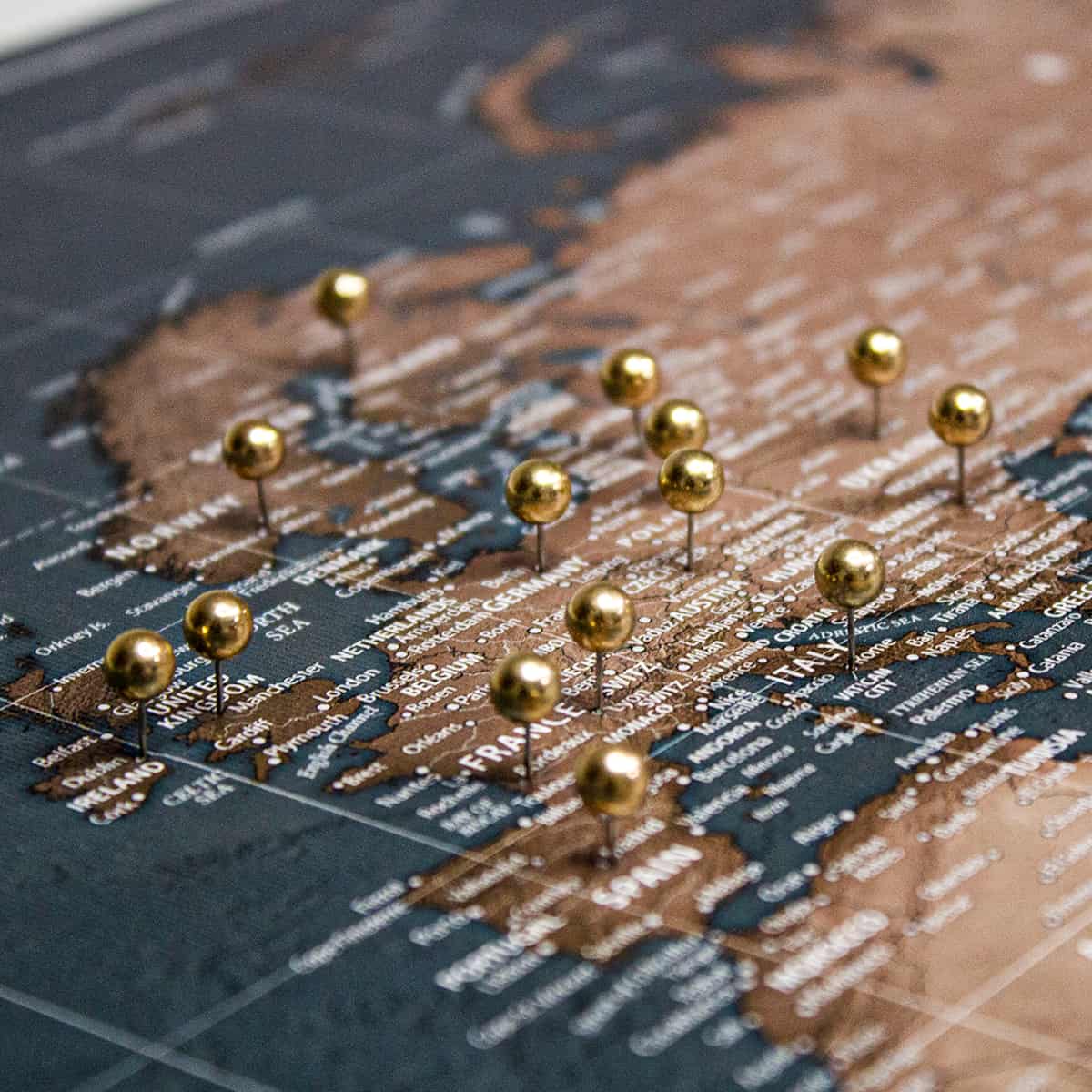 Map Push Pins - Gold