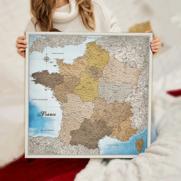 Frankreichkarte Blue Shades of brown