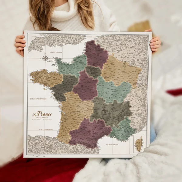 Frankreichkarte Modern Olive Safari